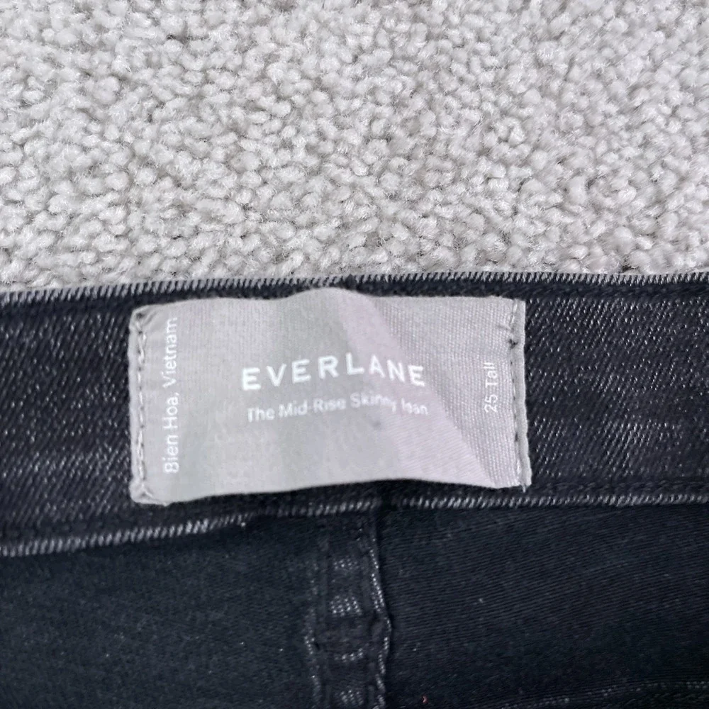 Everlane Jeans Womens 25 Tall Black Mid Rise Skinny Stretch Denim Fray Cuffs‎